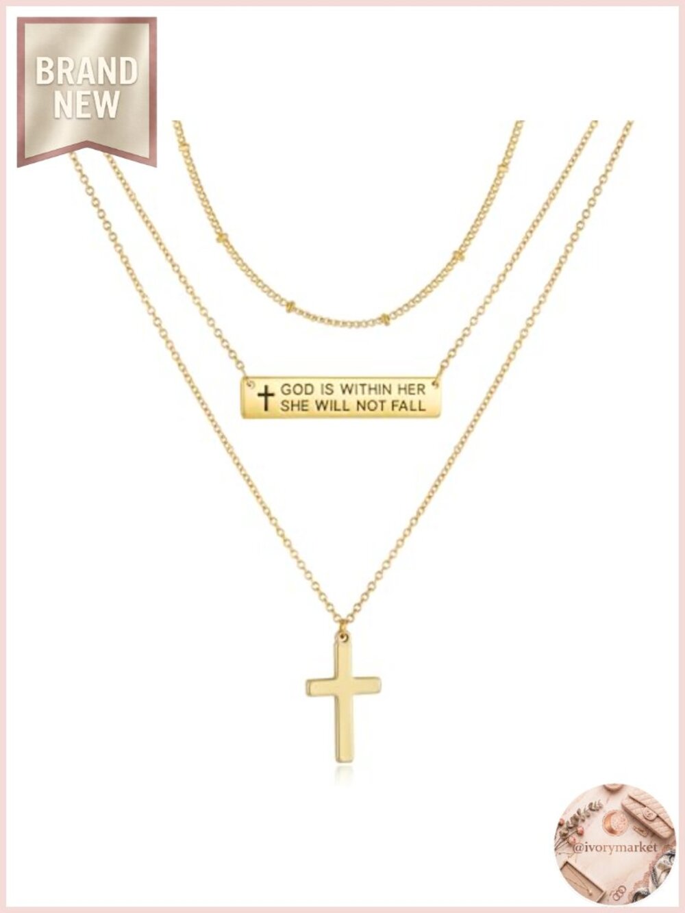 14K Gold Plated Cross Bible Verse Layered Necklace Set Religious Inspirational